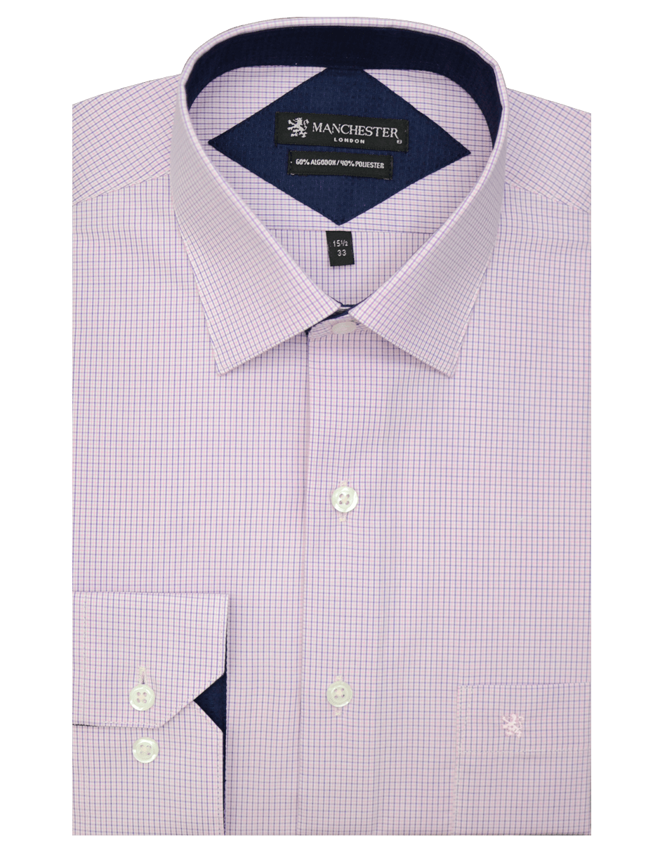 Manchester Camisa de Vestir Regular Fit Estampado de Cuadros Pequeños en Algodón - Poliéster - Manchester