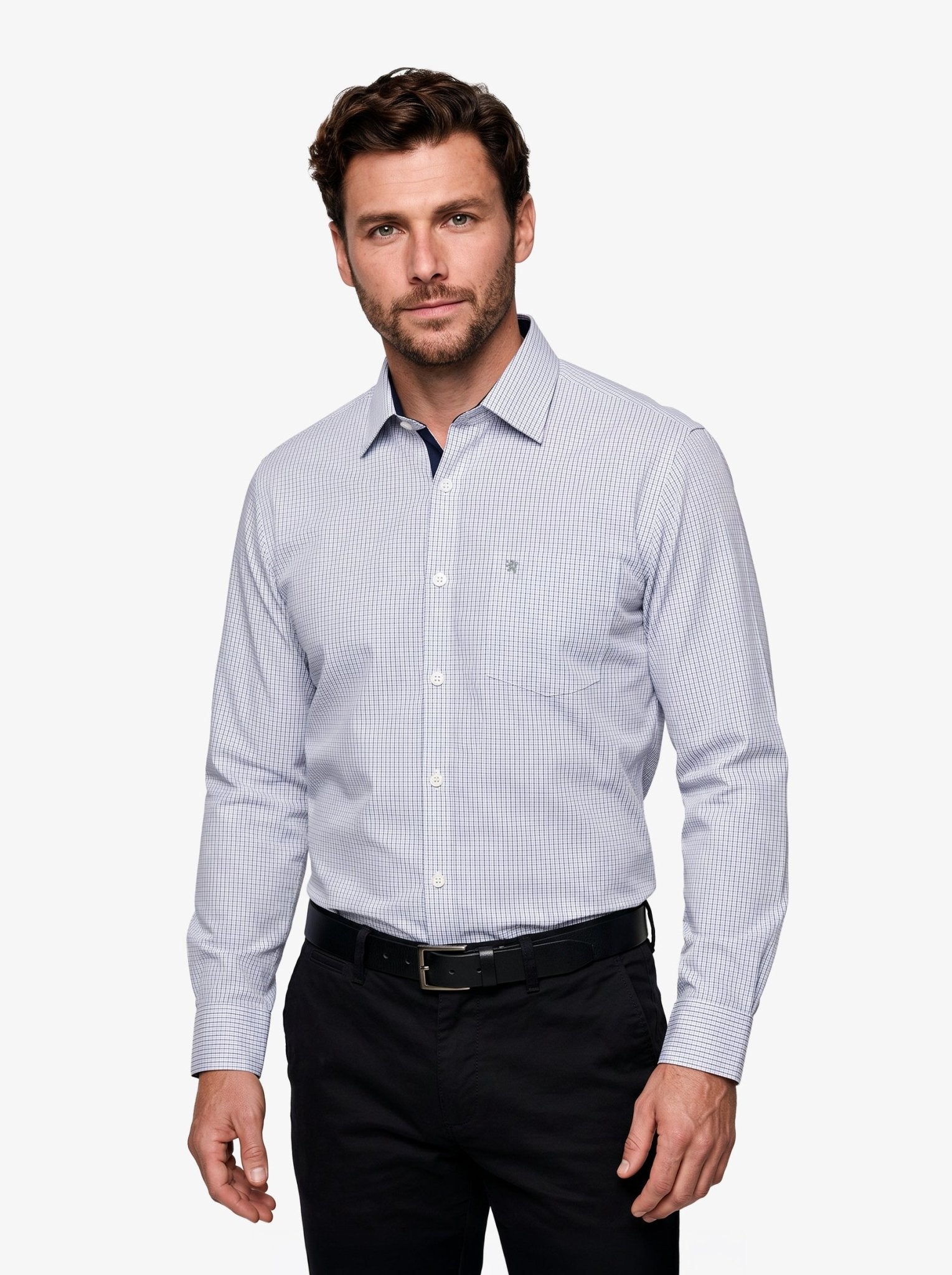 Manchester Camisa de Vestir Regular Fit Estampado de Cuadros Pequeños en Algodón-Poliéster - Manchester