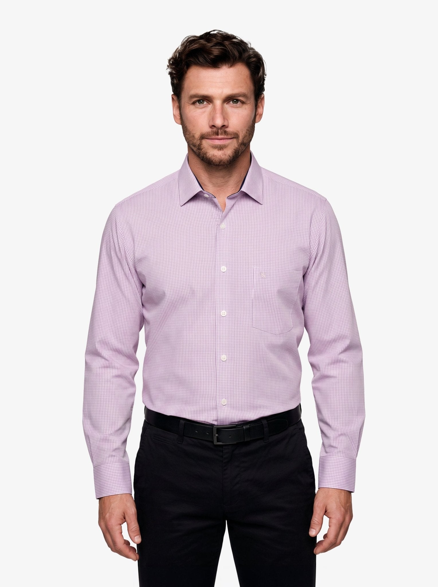 Manchester Camisa de Vestir Regular Fit Estampado de Cuadros Pequeños en Algodón-Poliéster - Manchester