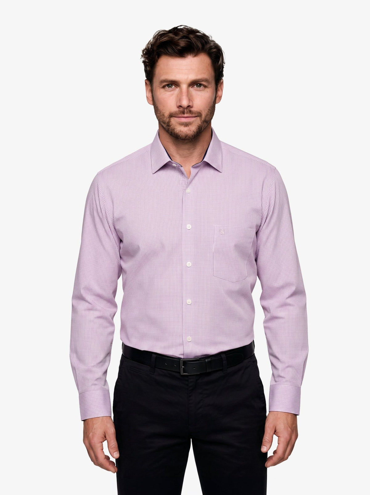 Manchester Camisa de Vestir Regular Fit Estampado de Cuadros Pequeños en Algodón-Poliéster - Manchester