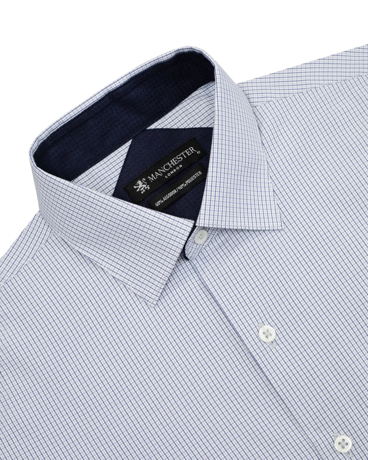 Manchester Camisa de Vestir Regular Fit Estampado de Cuadros Pequeños en Algodón-Poliéster - Manchester