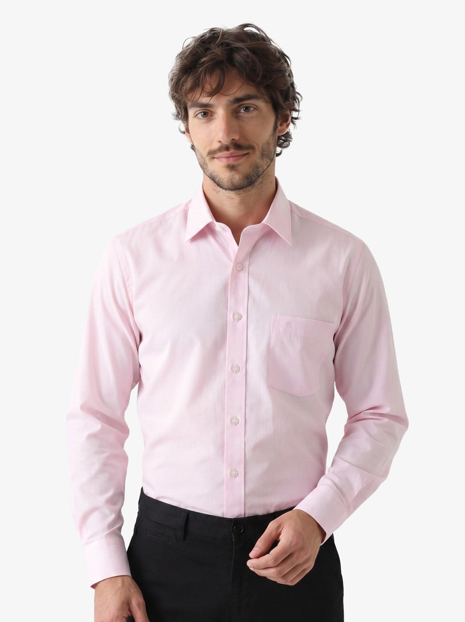 Manchester Camisa de Vestir Slim Fit Algodón y Poliéster- Manga Larga color rosa para hombre