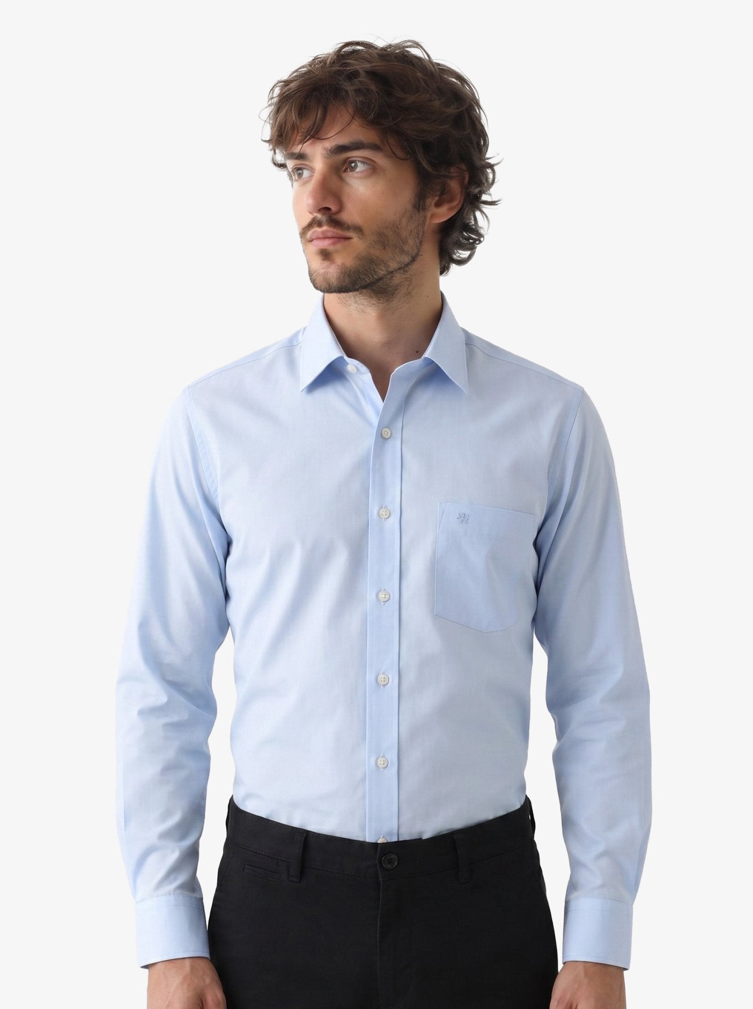 Manchester Camisa de Vestir Slim Fit Algodón y Poliéster- Manga Larga color celeste para hombre