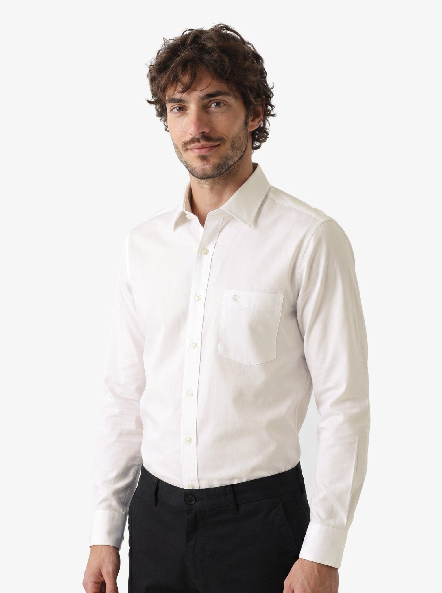 Manchester Camisa de Vestir Slim Fit Algodón y Poliéster- Manga Larga color hueso para hombre