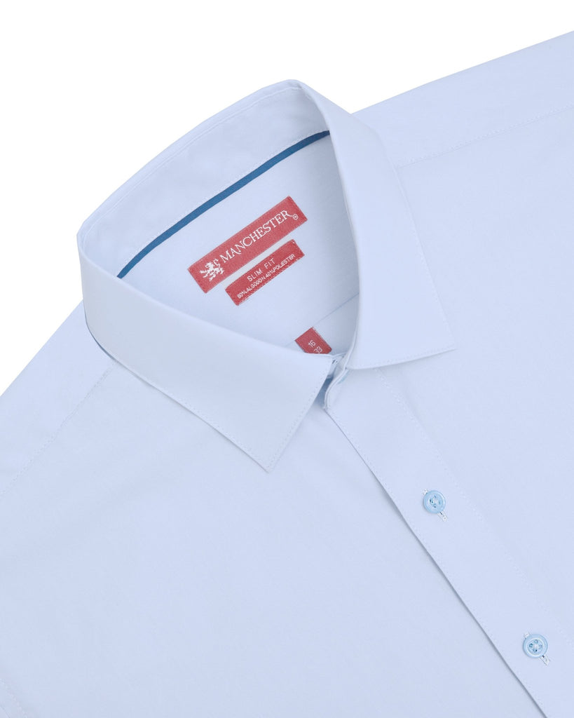 Manchester Camisa de Vestir Slim Fit con Cuello Ajustable y Puño Convertible de Algodón y Poliéster - Manchester