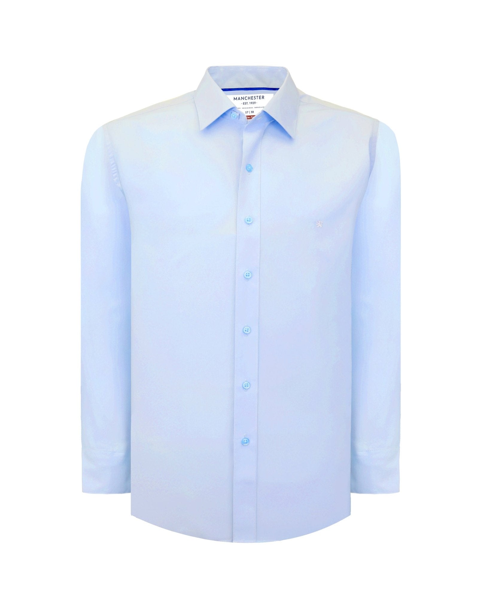 Manchester Camisa de Vestir Slim Fit con Cuello Ajustable y Puño Convertible de Algodón y Poliéster - Manchester