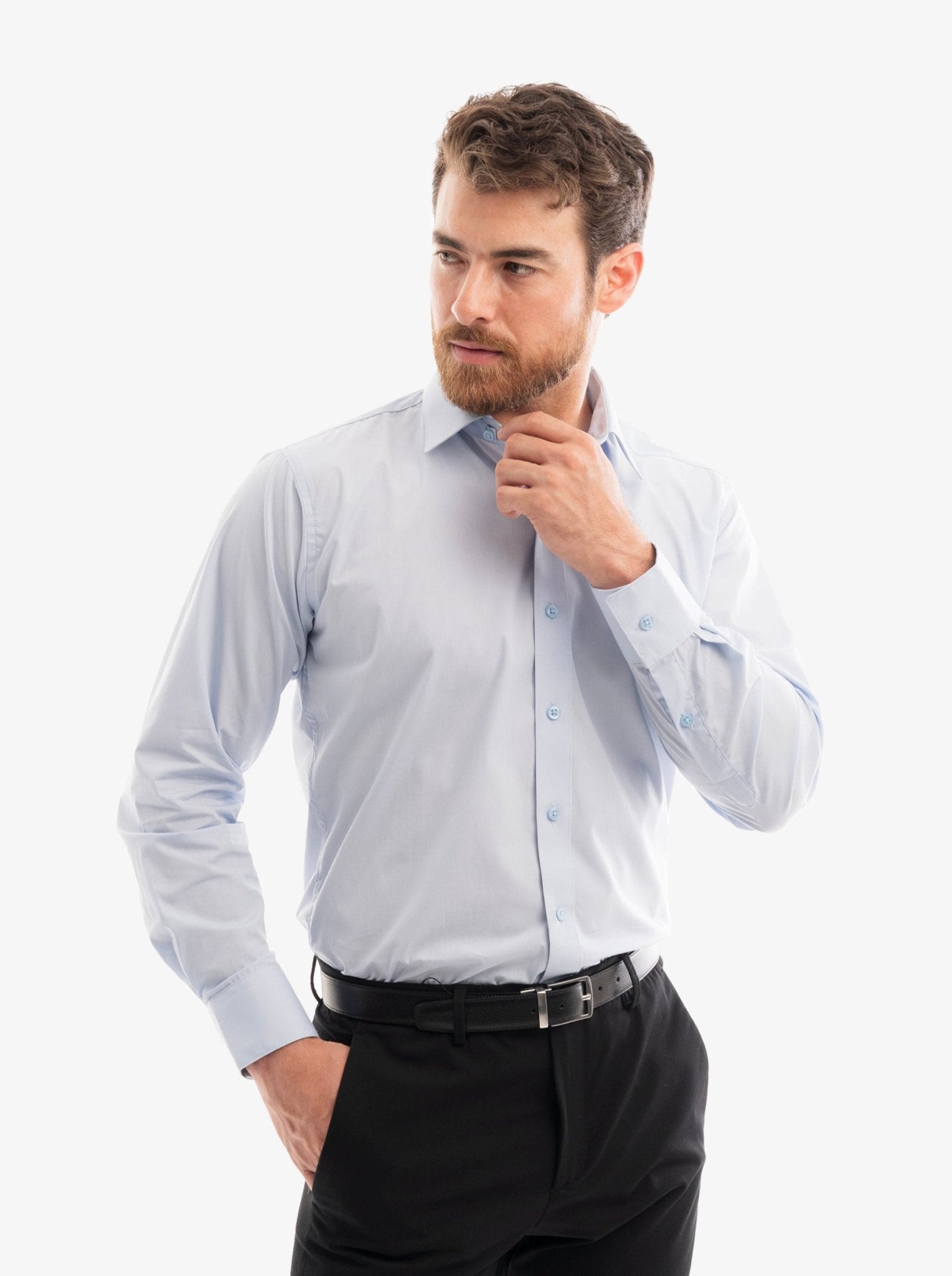 Manchester Camisa de Vestir Slim Fit con Cuello Ajustable y Puño Convertible de Algodón y Poliéster - Manchester