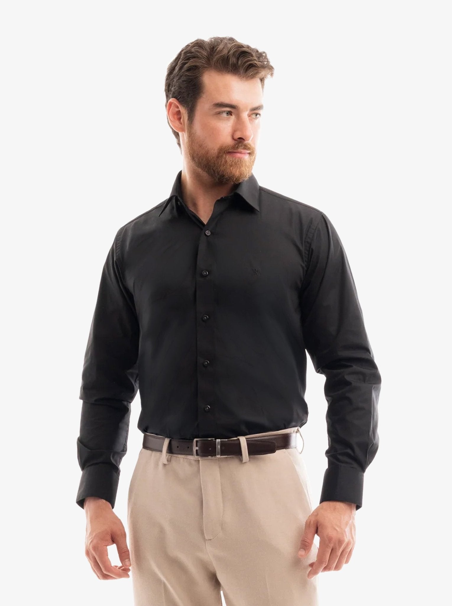 Manchester Camisa de Vestir Slim Fit con Cuello Ajustable y Puño Convertible de Algodón y Poliéster - Manchester
