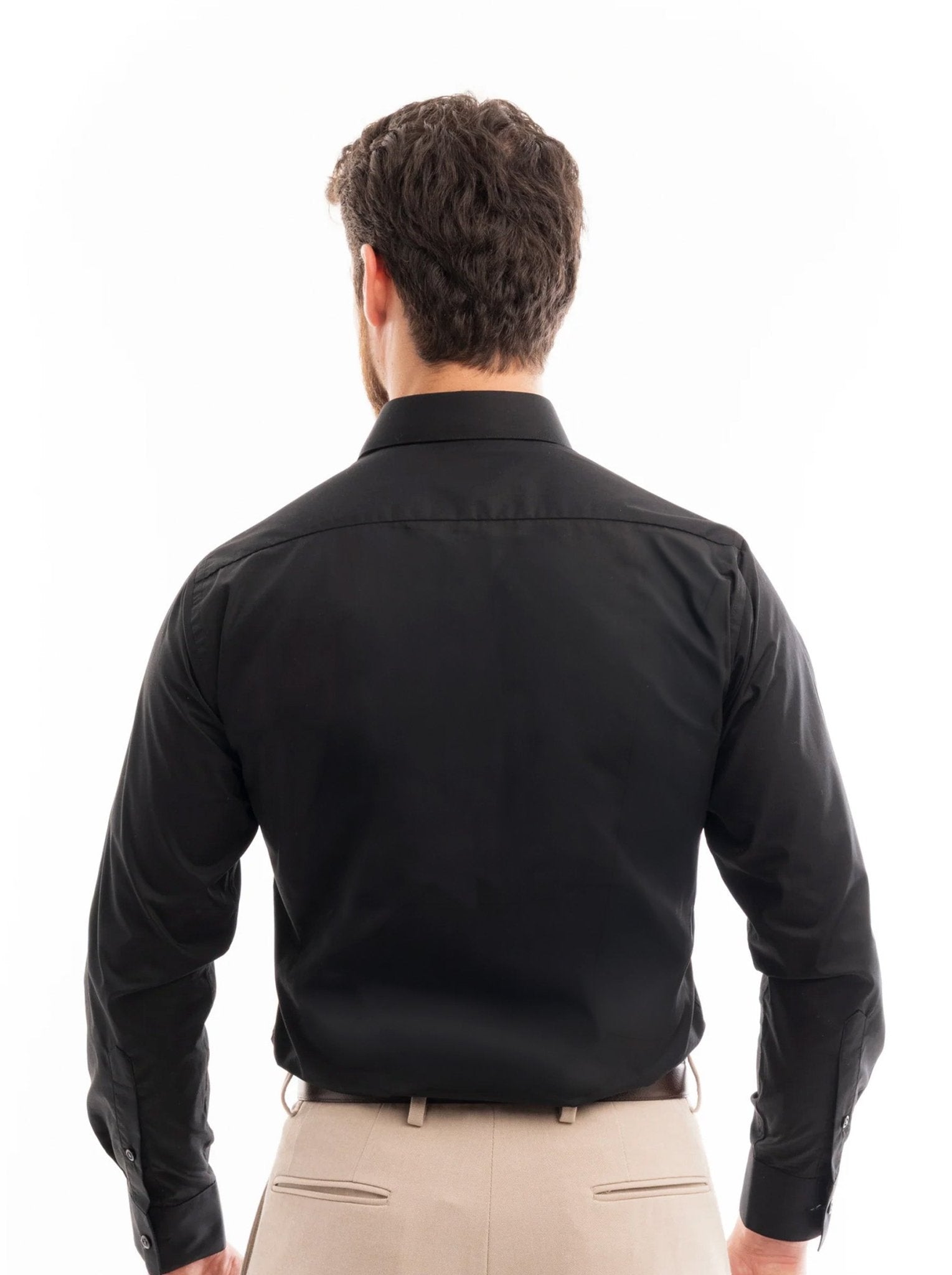 Manchester Camisa de Vestir Slim Fit con Cuello Ajustable y Puño Convertible de Algodón y Poliéster color negro para hombre