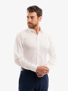 Manchester Camisa de Vestir Slim Fit con Cuello Ajustable y Puño Convertible de Algodón y Poliéster - Manchester