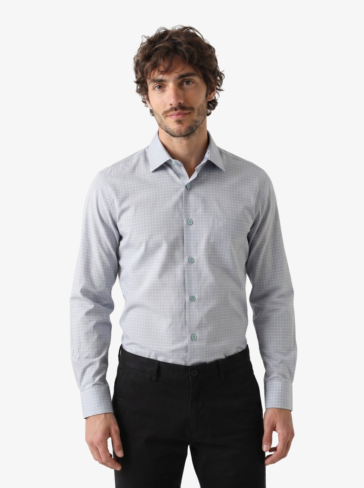 Manchester Camisa de Vestir Slim Fit Cuadrados Sutiles Manga Larga - Manchester