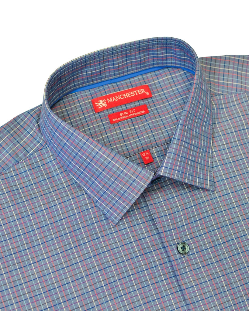 Manchester Camisa de Vestir Slim Fit Cuadros Sutiles Algodón y Poliéster Manga Larga - Manchester
