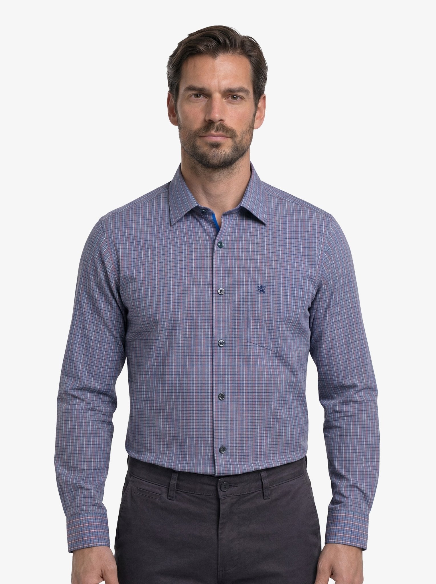 Manchester Camisa de Vestir Slim Fit Cuadros Sutiles Algodón y Poliéster Manga Larga - Manchester