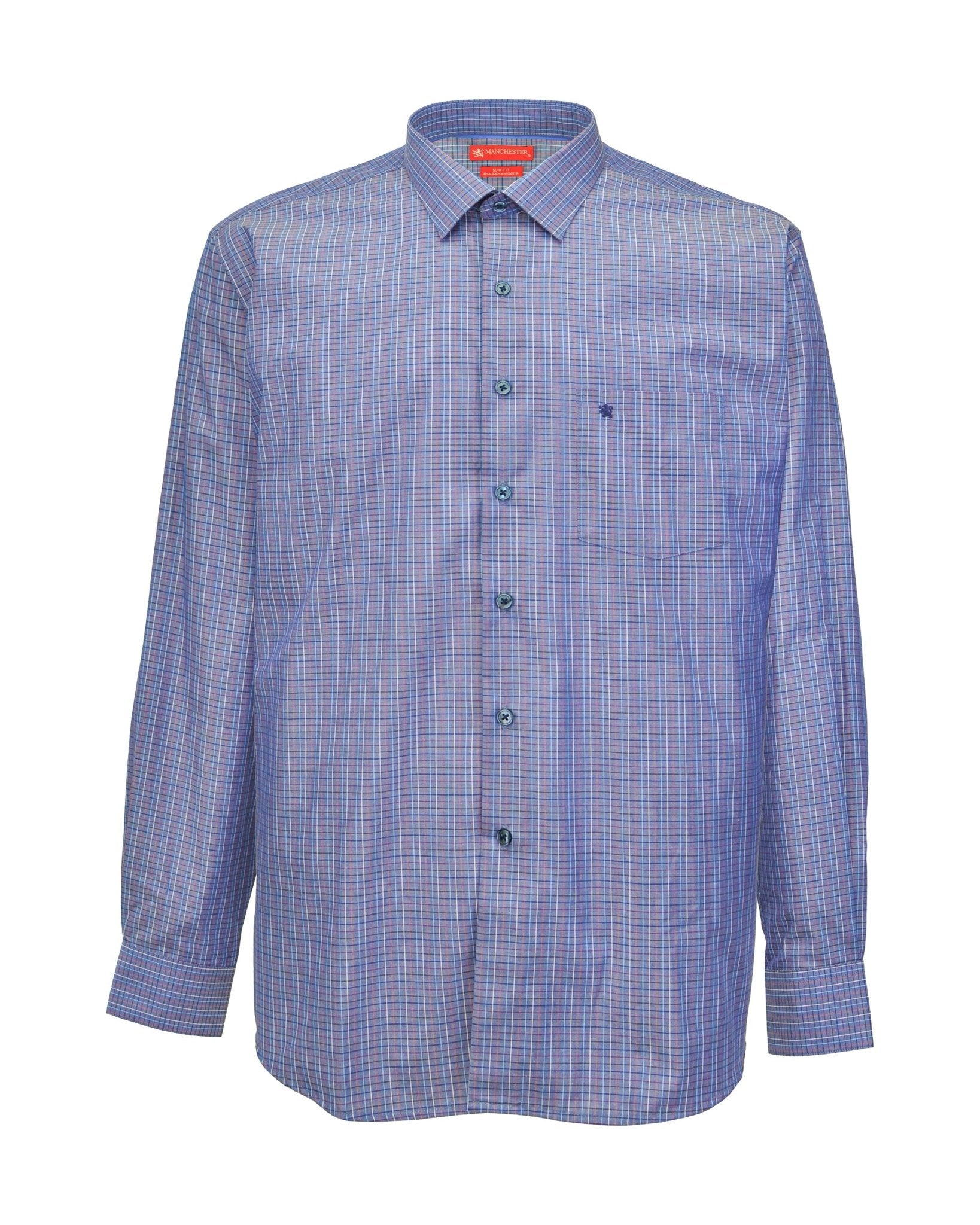 Manchester Camisa de Vestir Slim Fit Cuadros Sutiles Algodón y Poliéster Manga Larga - Manchester