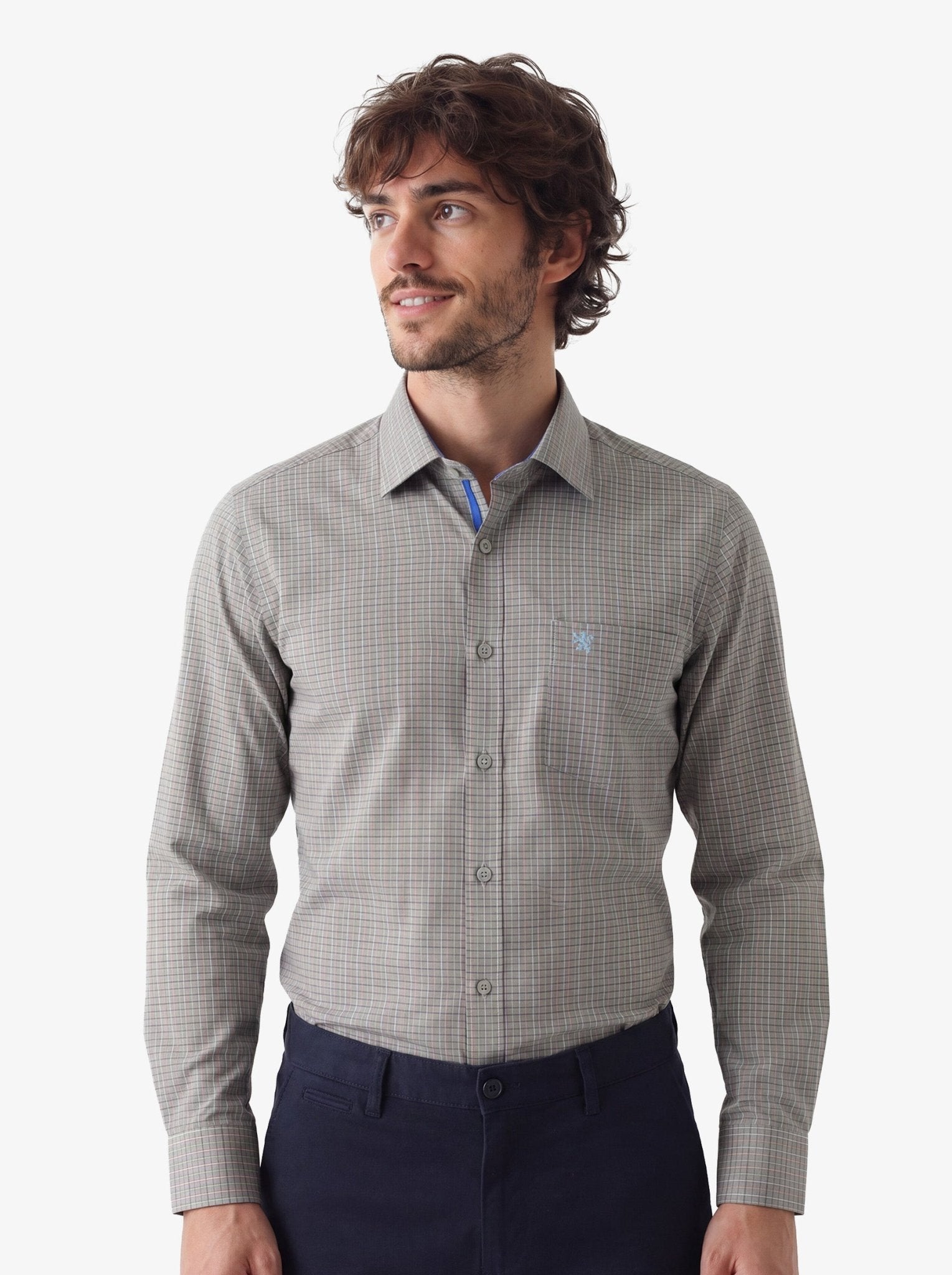 Manchester Camisa de Vestir Slim Fit Cuadros Sutiles Algodón y Poliéster Manga Larga - Manchester