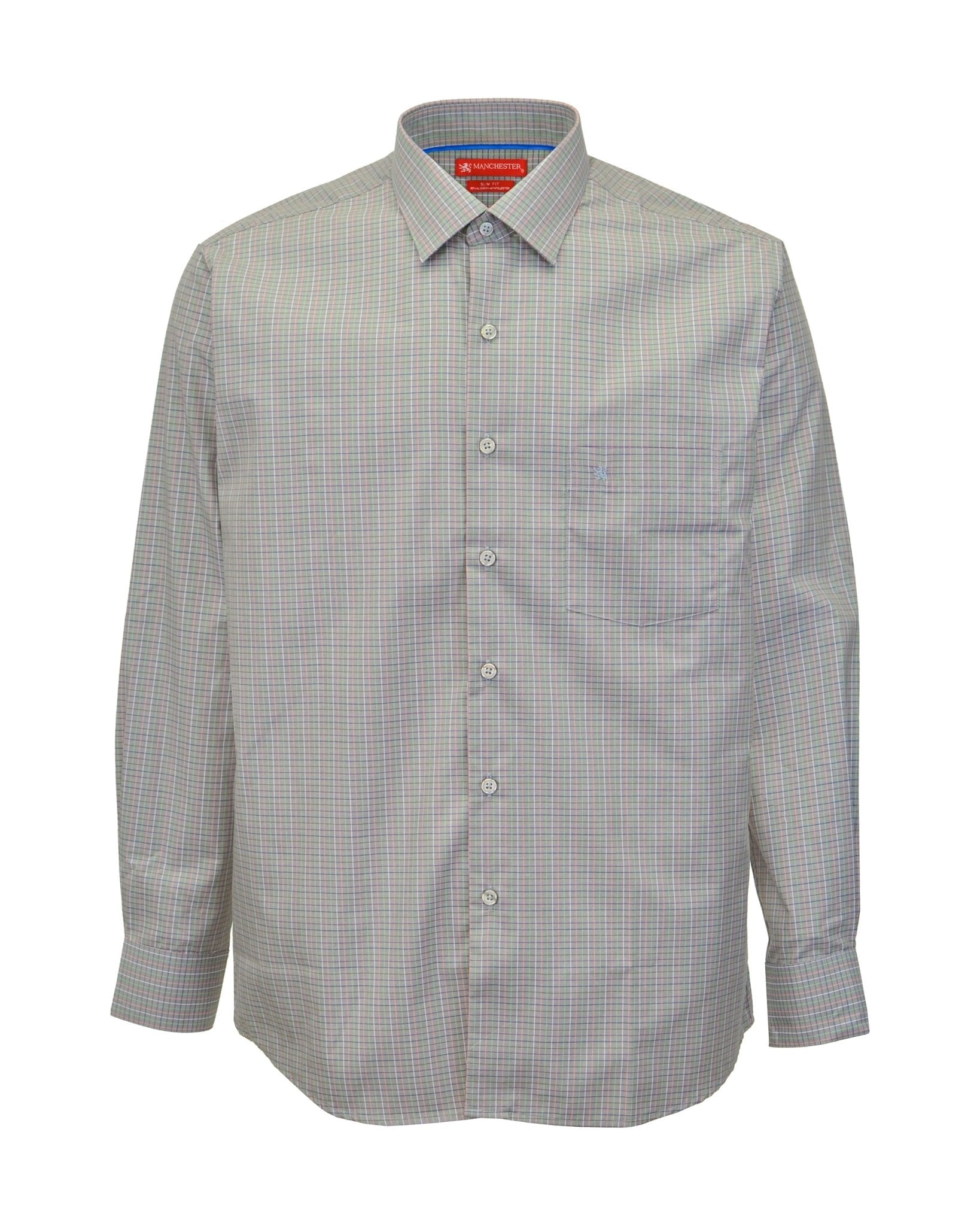 Manchester Camisa de Vestir Slim Fit Cuadros Sutiles Algodón y Poliéster Manga Larga - Manchester