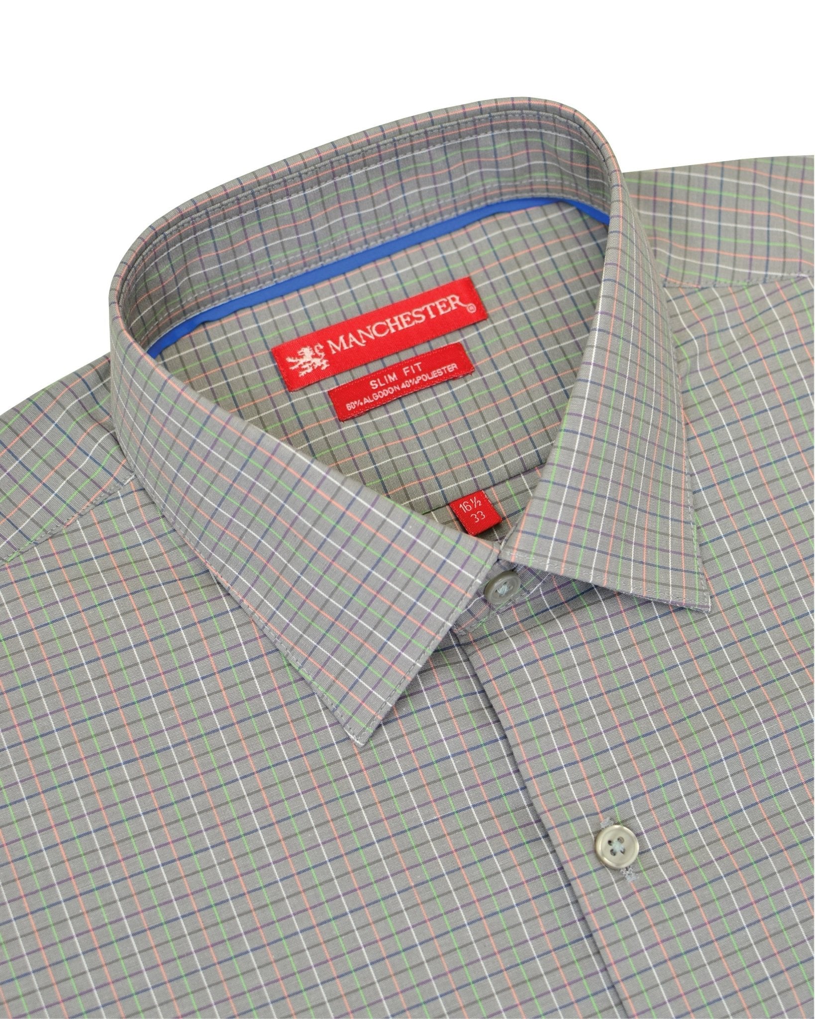 Manchester Camisa de Vestir Slim Fit Cuadros Sutiles Algodón y Poliéster Manga Larga - Manchester