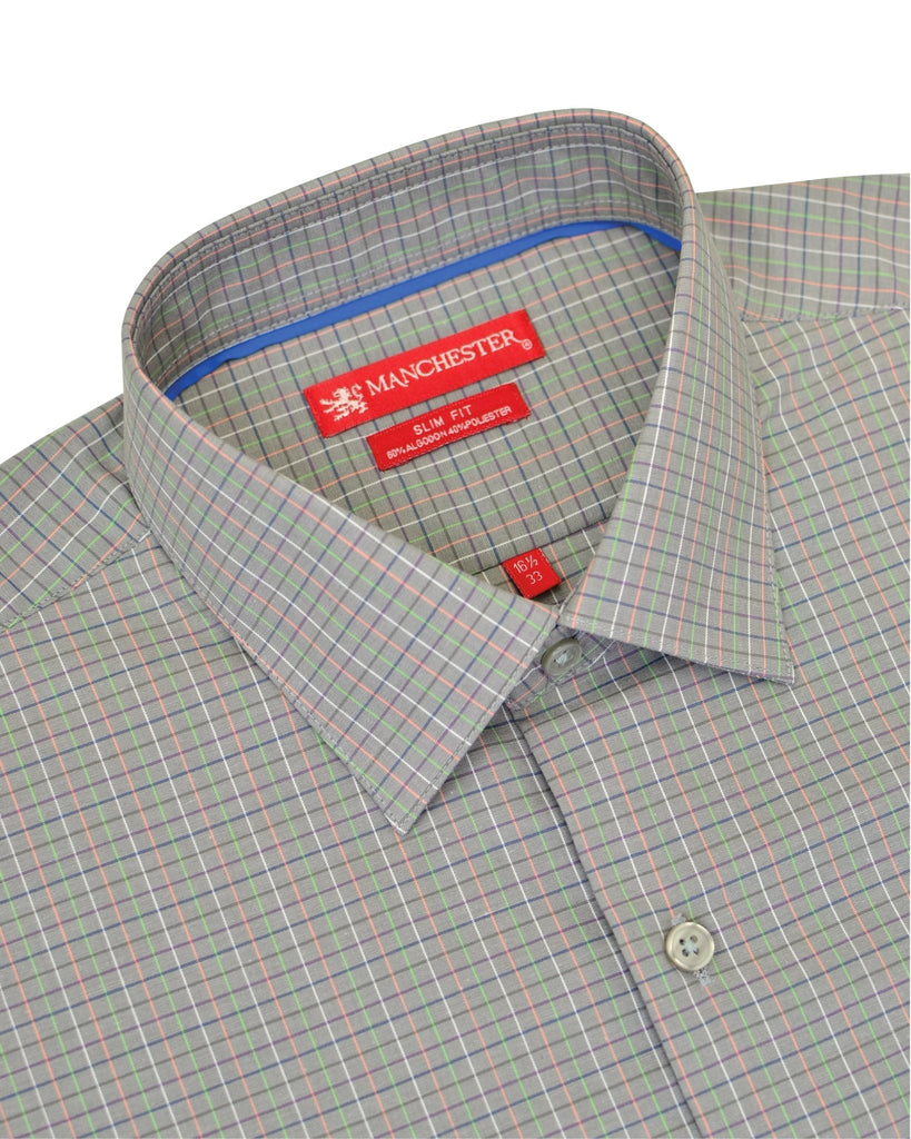 Manchester Camisa de Vestir Slim Fit Cuadros Sutiles Algodón y Poliéster Manga Larga - Manchester