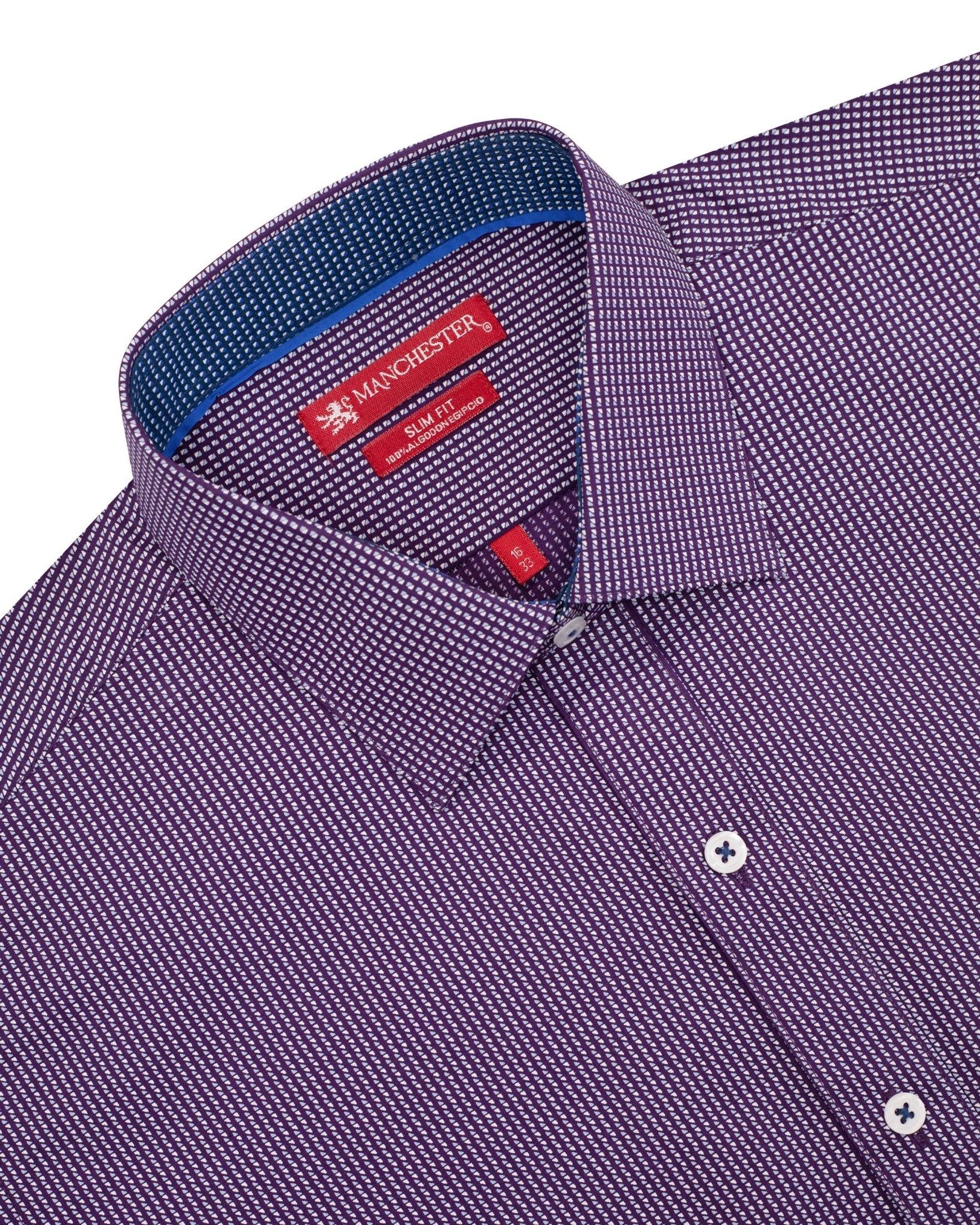 Manchester Camisa de Vestir Slim Fit en Algodón con Cuello Roma y Puño Ejecutivo - Manchester