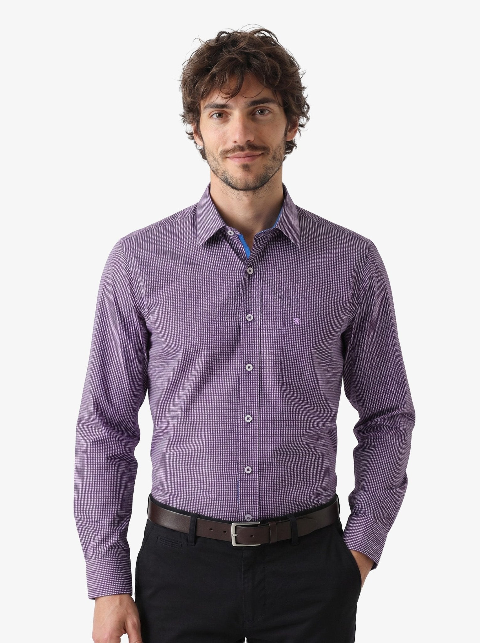 Manchester Camisa de Vestir Slim Fit en Algodón con Cuello Roma y Puño Ejecutivo - Manchester