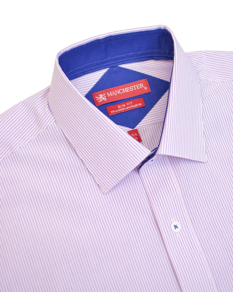 Manchester Camisa de Vestir Slim Fit Líneas Finas Algodón y Poliéster Manga Larga - Manchester