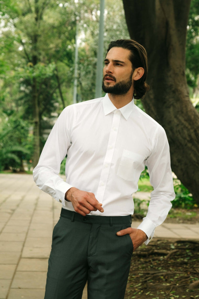 Manchester Camisa de Vestir Slim Fit Puños Convertibles - Mezcla de algodón - Manchester