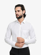 Manchester Camisa de Vestir Slim Fit Puños Convertibles - Mezcla de algodón color blanco para hombre