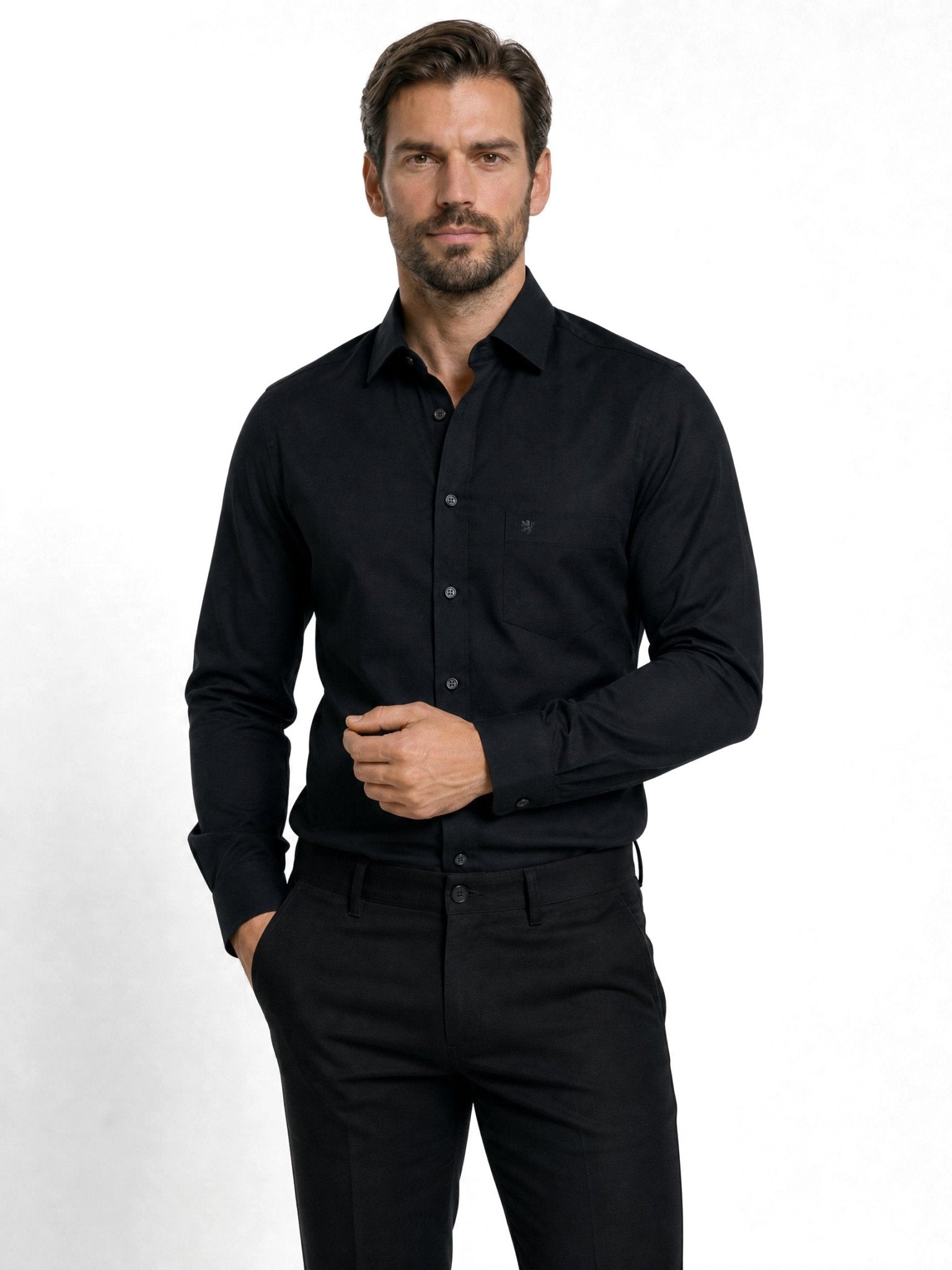 Manchester Camisa de Vestir Slim Fit Puños Convertibles - Mezcla de algodón color blanco para hombre