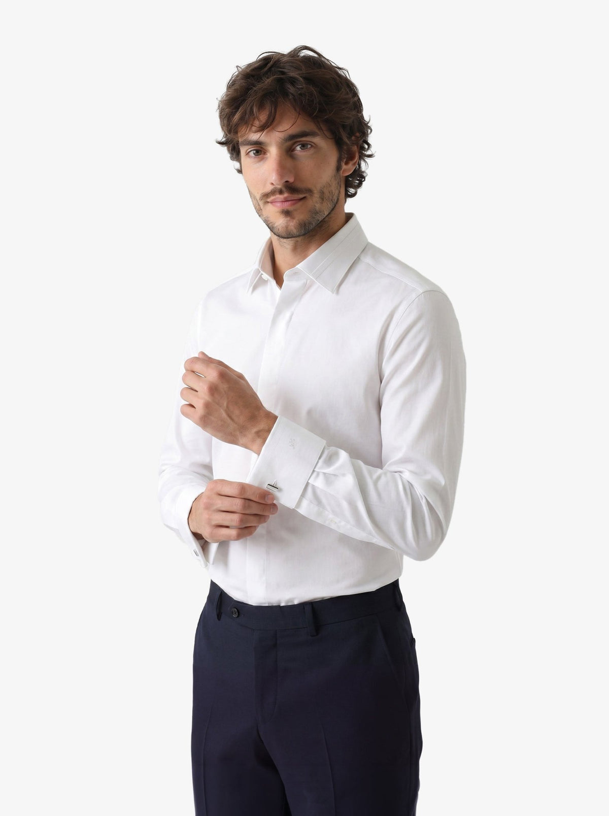 Manchester Camisa Etiqueta 100% Algodón Puño Francés Tapeta Oculta Slim Fit - Manchester