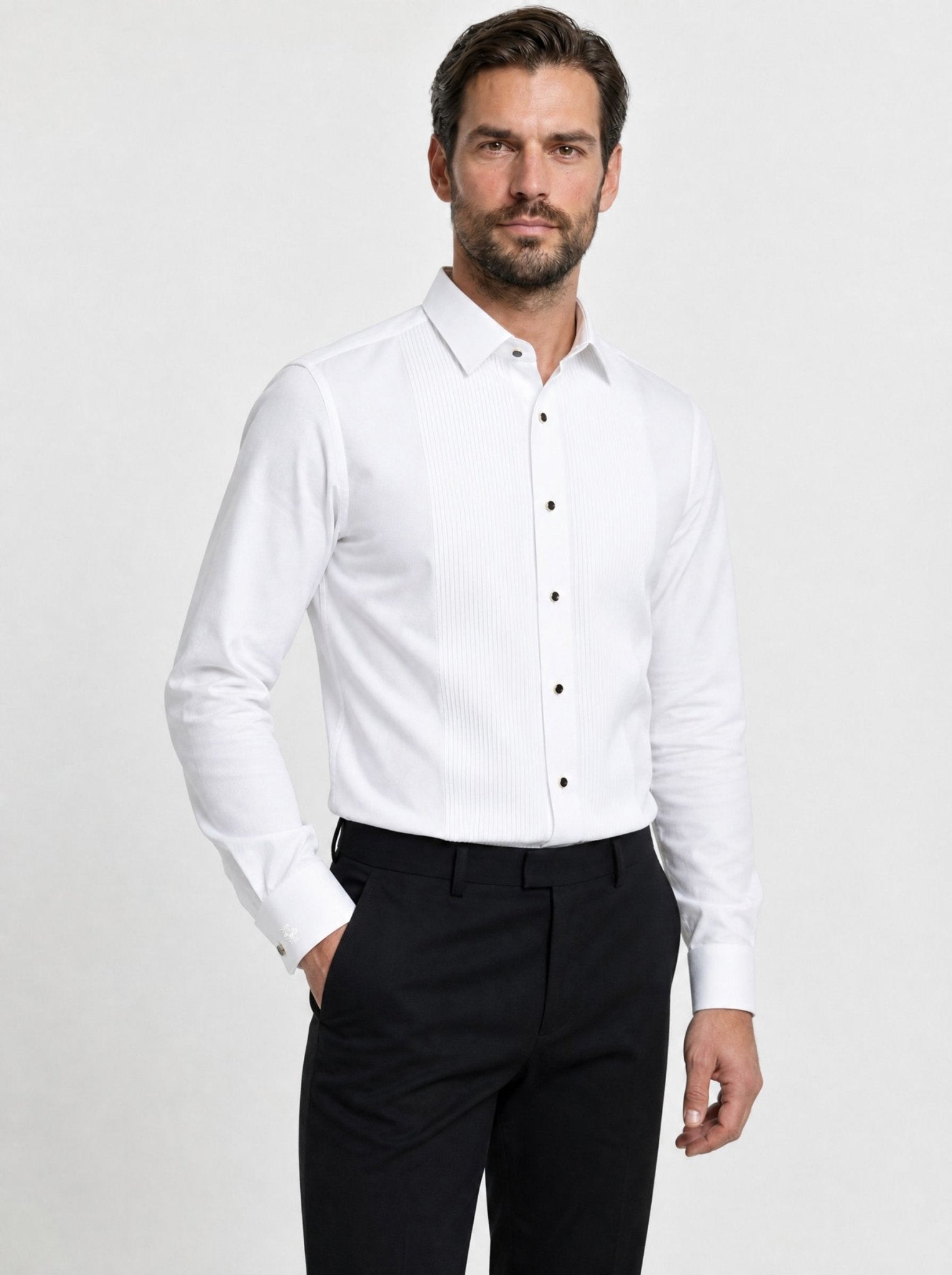 Manchester Camisa Etiqueta Slim Fit Cuello Ajustable Algodón y Poliéster color blanco para hombre