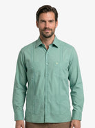 Manchester Camisa Guayabera 100% Algodón - Manga Larga color verde para hombre