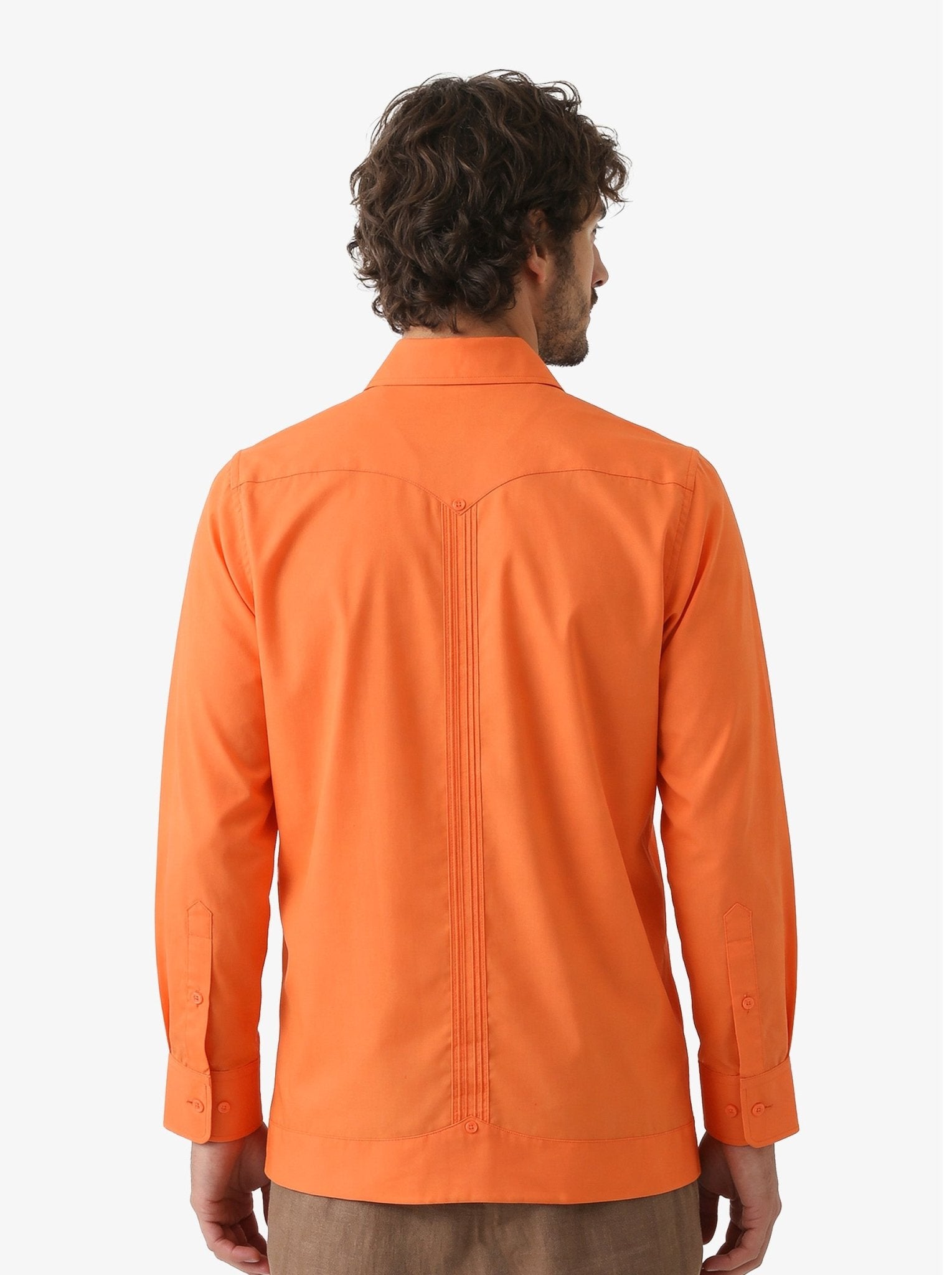 Manchester Camisa Guayabera 100% Algodón - Manga Larga color naranja para hombre