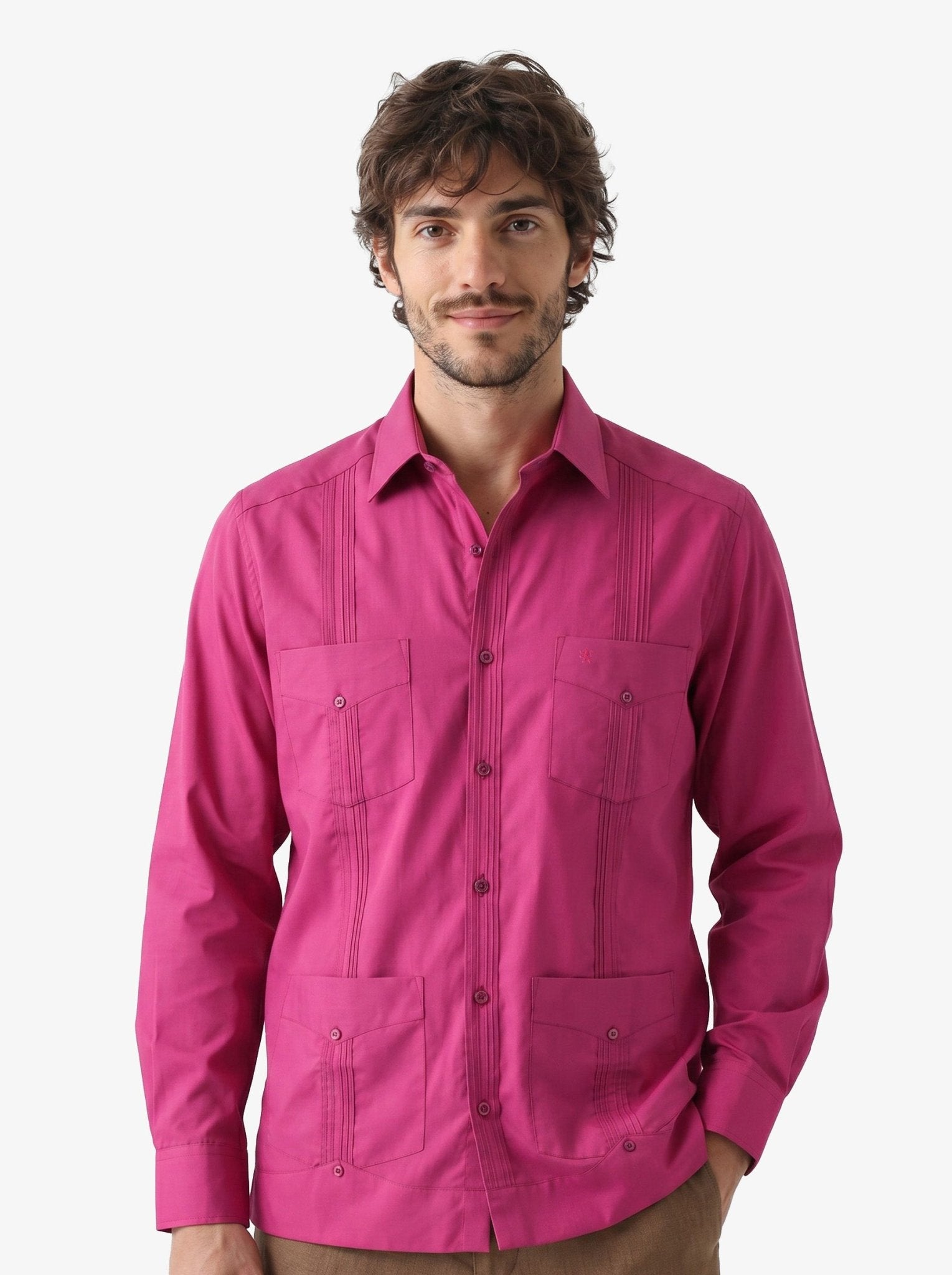 Manchester Camisa Guayabera 100% Algodón - Manga Larga color uva para hombre