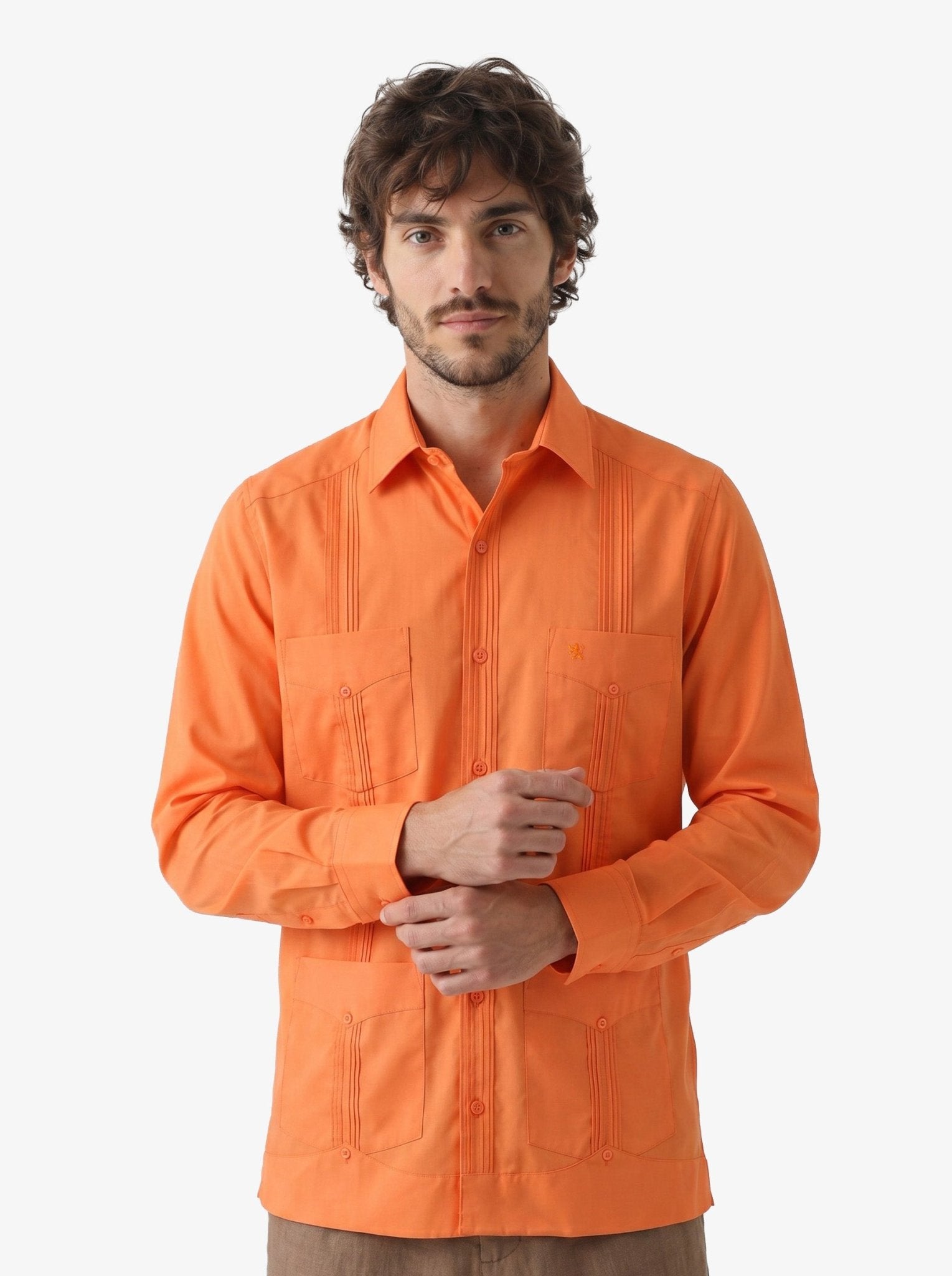 Manchester Camisa Guayabera 100% Algodón - Manga Larga color naranja para hombre