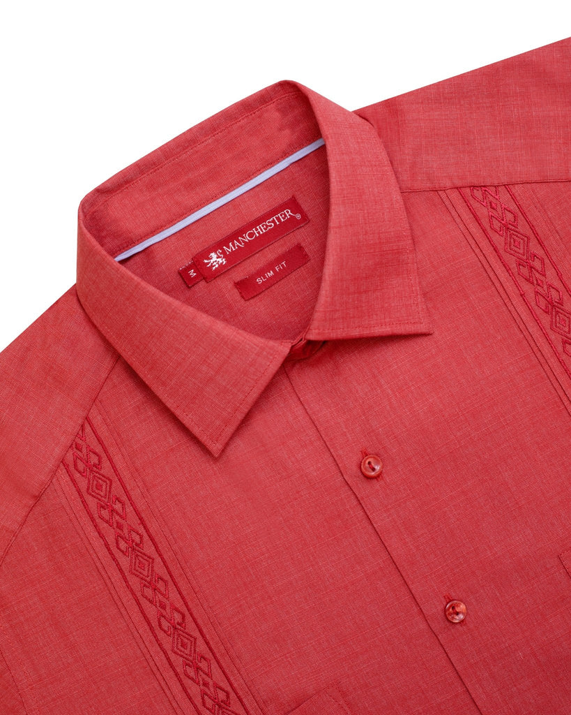 Manchester Camisa Guayabera Slim Fit Poliéster y Algodón Manga Corta - Manchester