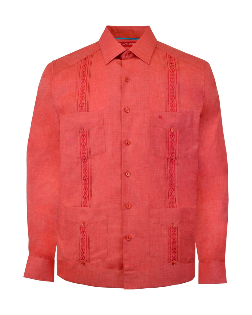 Manchester Camisa Guayabera Slim Fit Poliéster y Algodón Manga Larga - Manchester