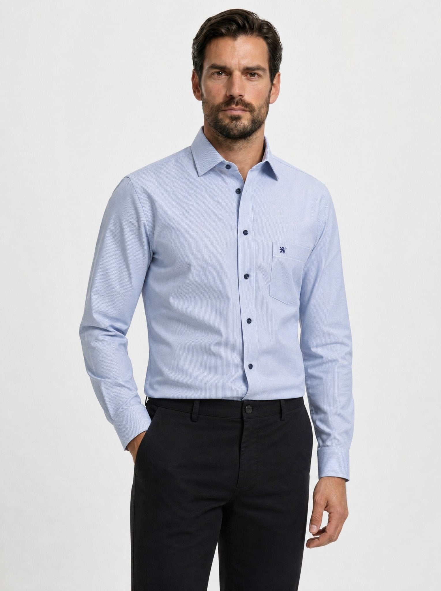 Manchester Camisa Regular Fit en Algodón-Poliéster color azul para hombre