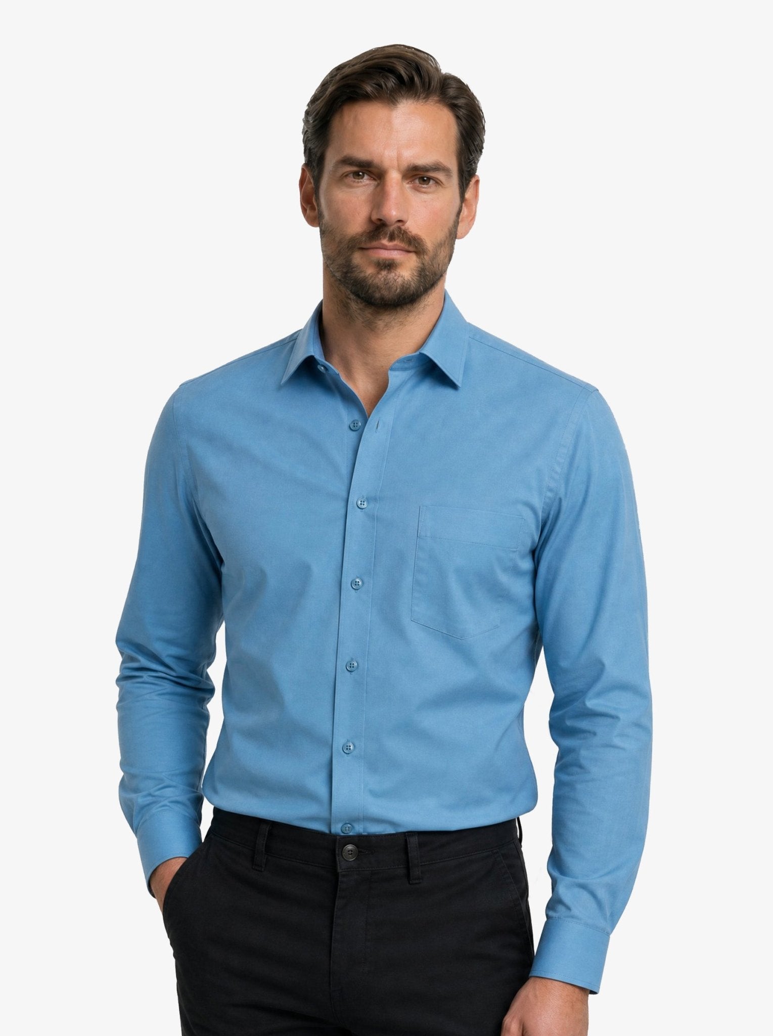 Manchester Camisa Vestir Algodón-Poliéster - Manga Larga color gris acero para hombre