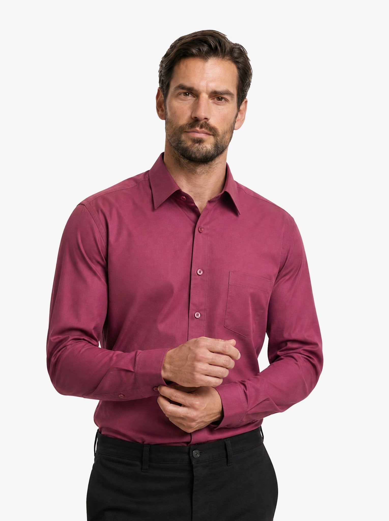 Manchester Camisa Vestir Algodón-Poliéster - Manga Larga color cereza para hombre
