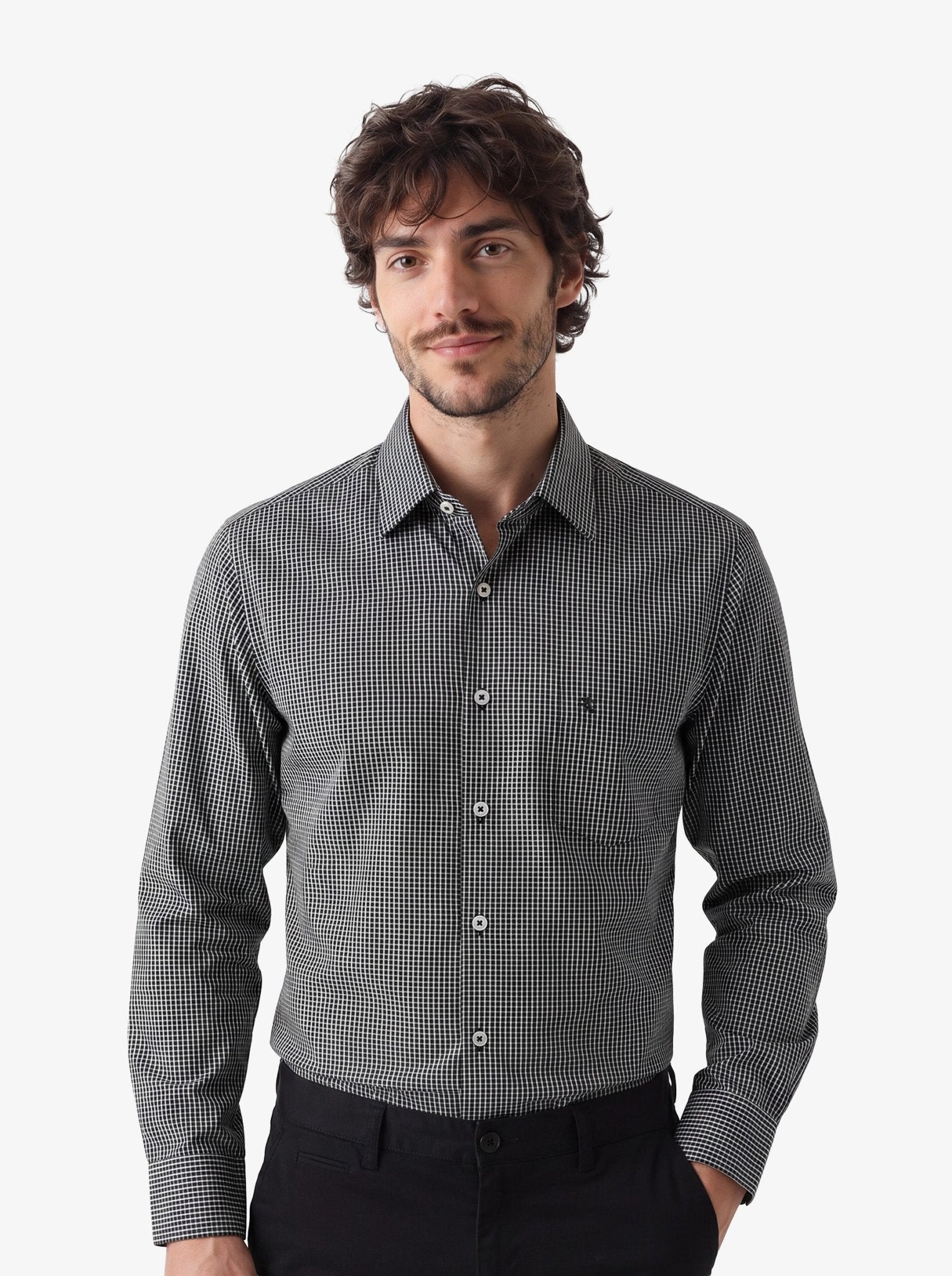 Manchester Camisa Vestir Cuadros Un Bolsillo - Manchester
