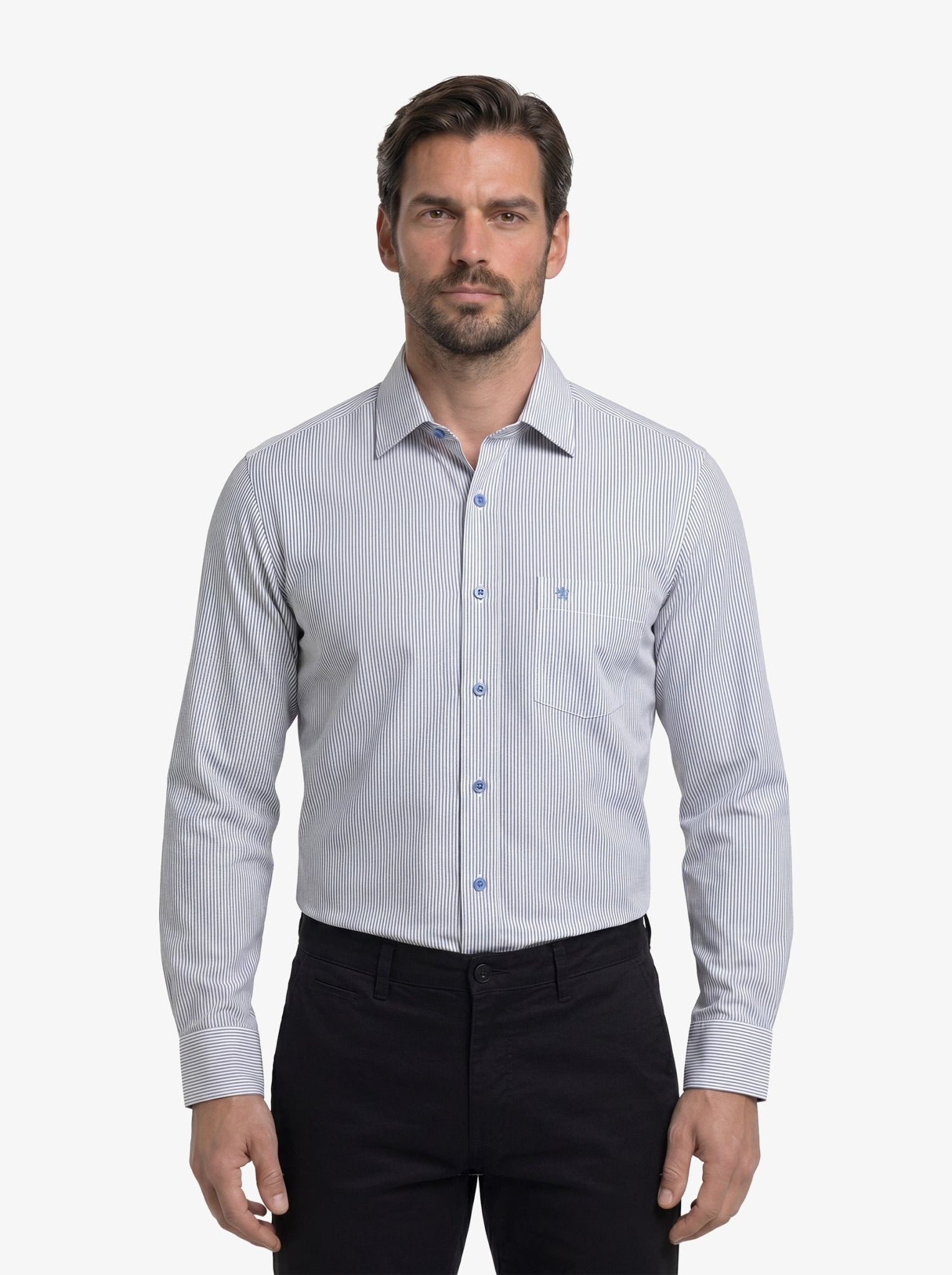 Manchester Camisa Vestir Raya Vertical Fina Un Bolsillo - Manchester