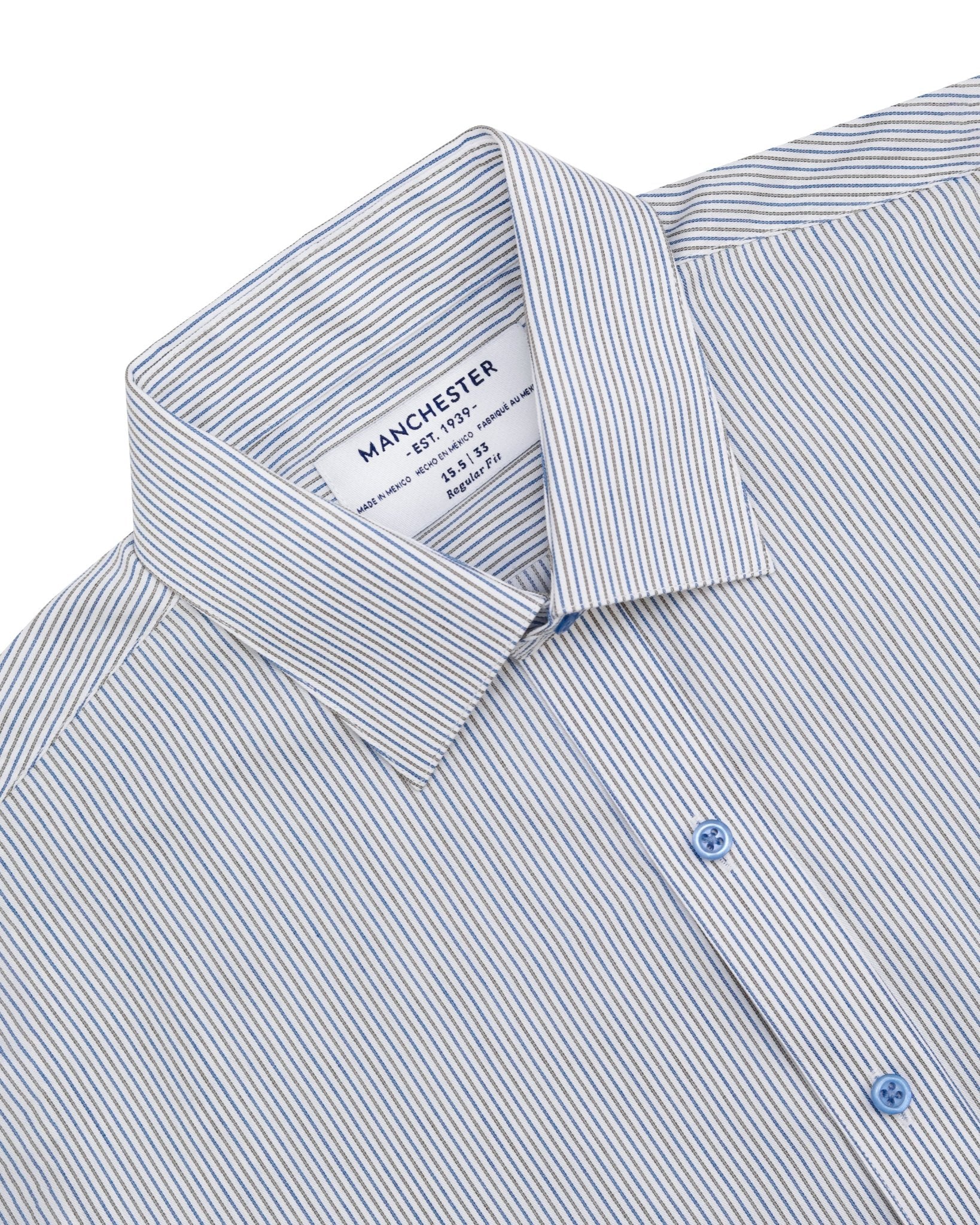 Manchester Camisa Vestir Raya Vertical Fina Un Bolsillo - Manchester