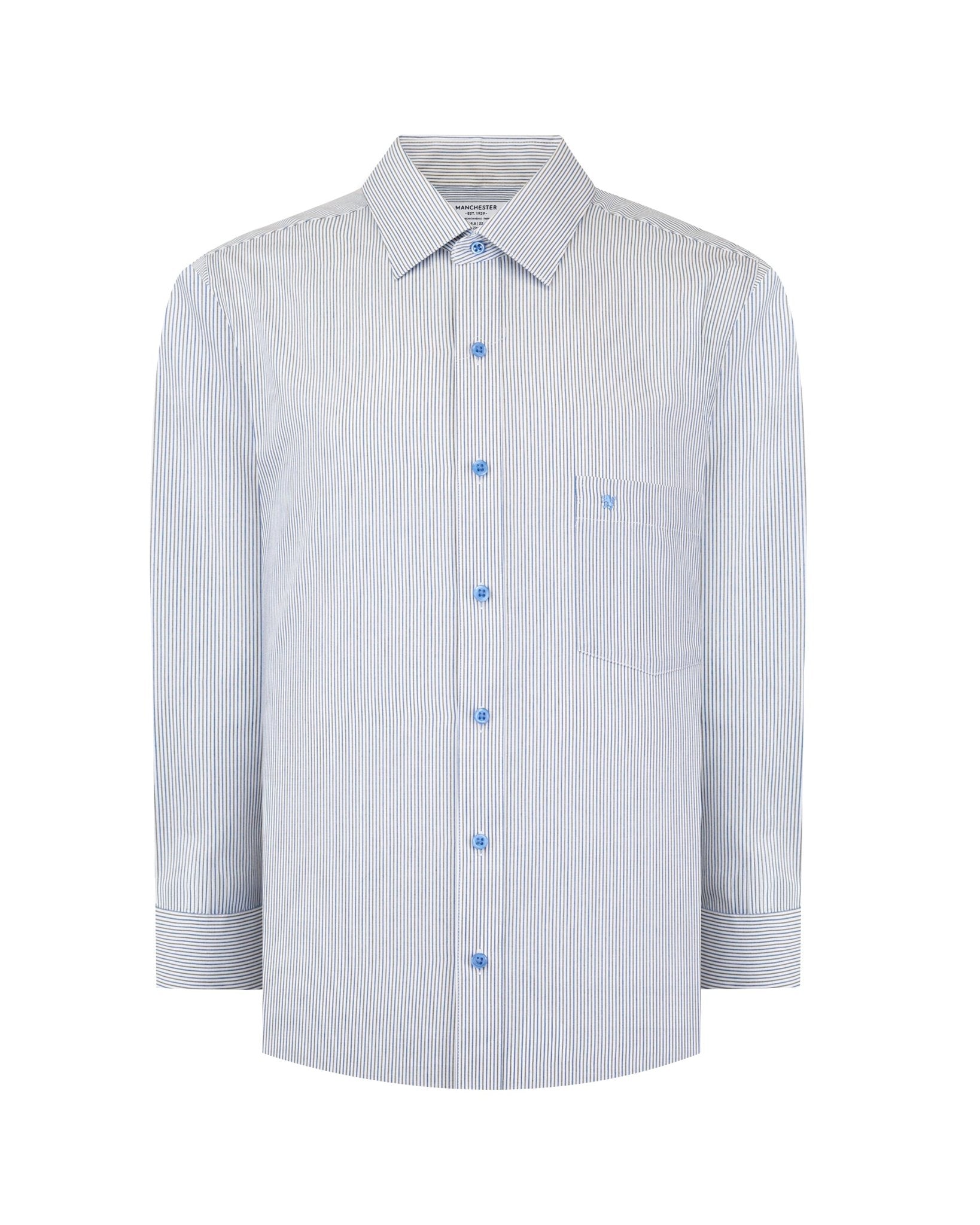 Manchester Camisa Vestir Raya Vertical Fina Un Bolsillo - Manchester