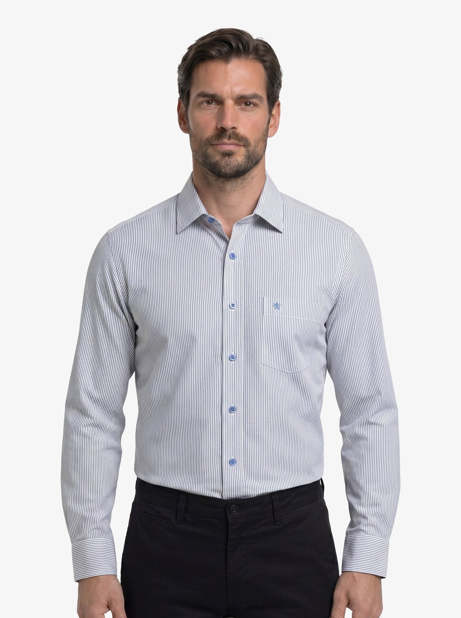 Manchester Camisa Vestir Raya Vertical Fina Un Bolsillo - Manchester
