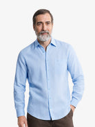 Manchester camisa casual Elite de lino azul cielo de manga larga, en modelo, para hombre