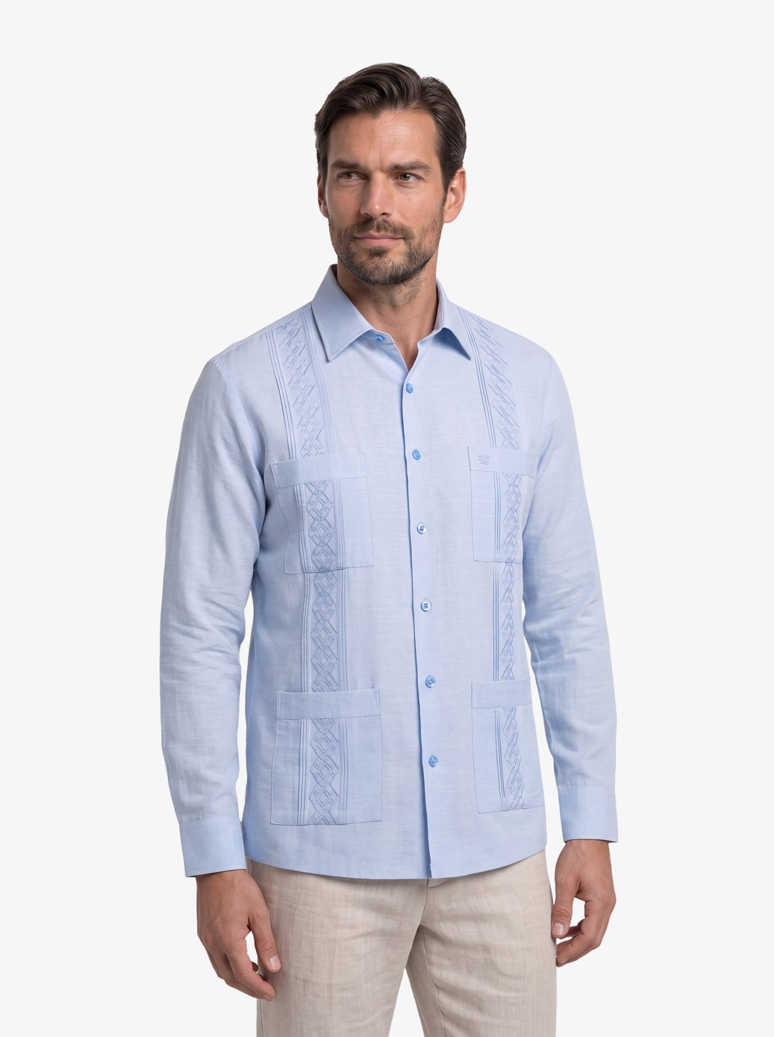 Manchester Guayabera Alforzas Artesanales y Bordado en Relieve - Manchester