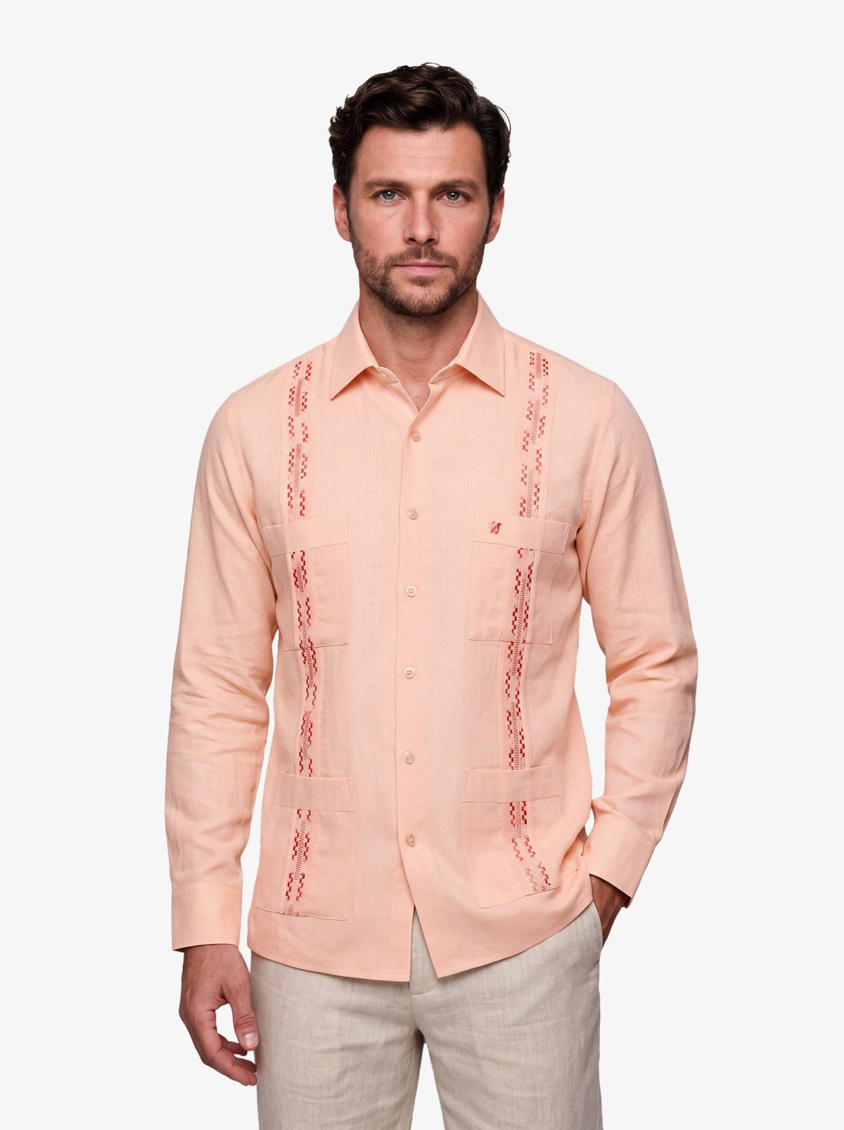 Manchester Guayabera Bordado Artesanal Floral Slim Fit - Manchester