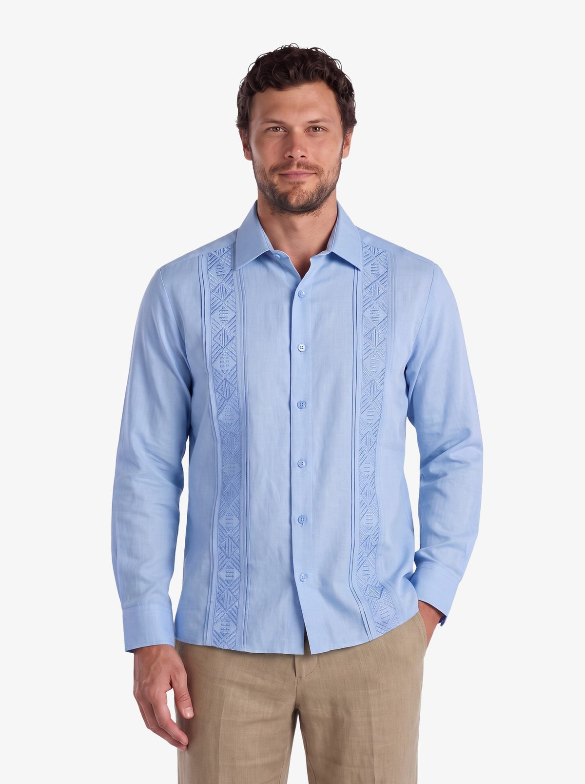 Manchester Guayabera Bordado Artesanal Geométrico Alforzada - Manchester
