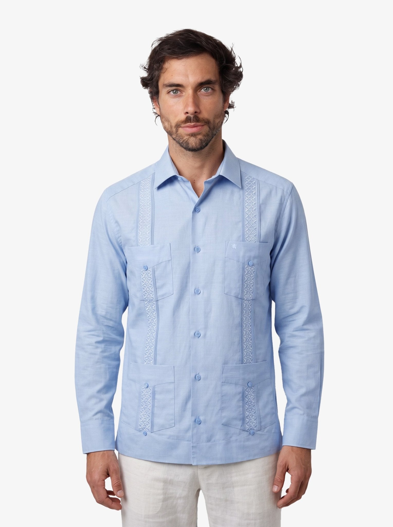 Manchester Guayabera Bordado Artesanal Geométrico Slim Fit - Manchester