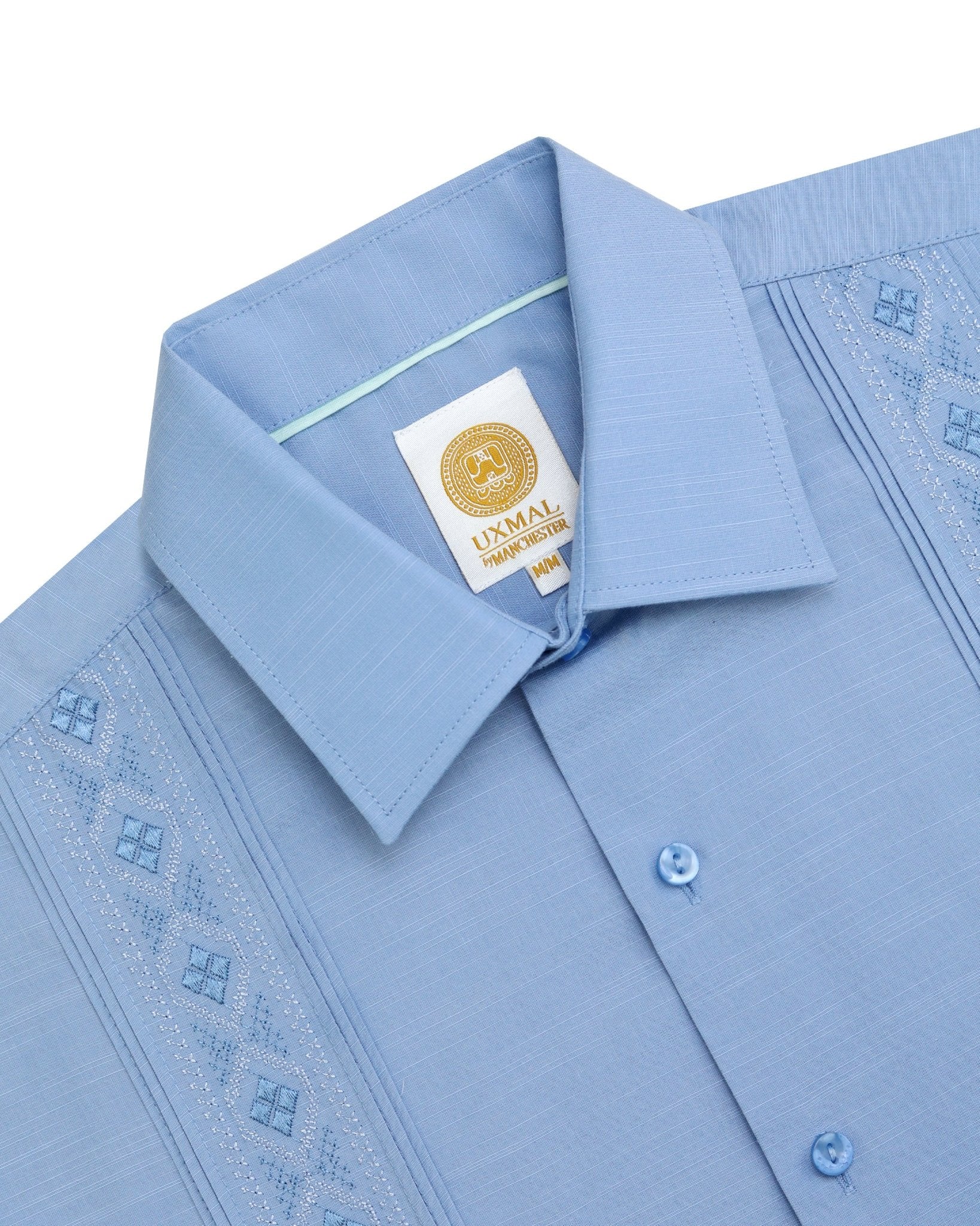 Manchester Guayabera Bordado Geométrico y Alforzas Finas - Manga Corta - Manchester